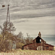 Abandoned Barn And Windmill In Benson County Nd Homestead Site Art Print
