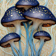 Abstract Blue Speckled Mushrooms Art Print