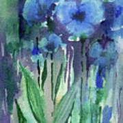 Abstract Floral Watercolor Painting Ultramarine Blue Flowers Art Print
