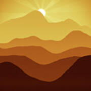 Abstract Minimalism Orange Mountain Sunset Art Print
