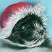 Adorable Black Christmas Puppy Art Print