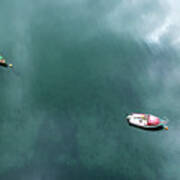 Aerial, Drone Image Of Two Fishing Boats In Water Art Print