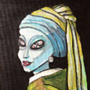 Alien Girl With A Pearl Earring Art Print