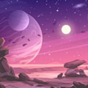 Alien Planet Landscape Under A Purple Sky Art Print