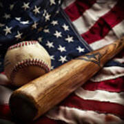 American Flag And Baseball Art Print