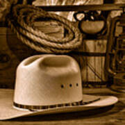 American West Rodeo Cowboy Hat - Sepia Art Print