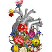 Anatomical Heart With Colorful Flowers Art Print