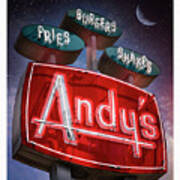 Andy's Igloo Drive In At Night Art Print