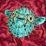 Anime Porcupine Fish Painting, Cute Puffer Fish Art Print