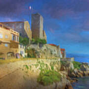 Antibes Sea Wall, France 2, Painterly Art Print