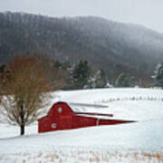 Appalachian Mountains Tn Red Winter Barn Art Print