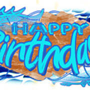 Aquamarine A Cyan Blue Pisces March Happy Birthday Art Print