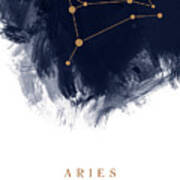 Aries Zodiac Sign - Minimal Print - Zodiac, Constellation, Astrology, Good Luck, Night Sky - Blue Art Print