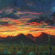 Arizona Sunset Over Tucson Mountains Art Print