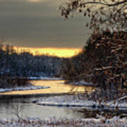 Cold Gold At The Yahara - Golden Sunrise Above A Snow-decorated Yahara River Art Print