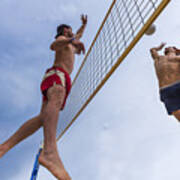 Attractive Beach Volley Action In Mid-air Art Print