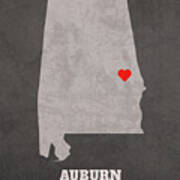 Auburn University Auburn Alabama Founded Date Heart Map Art Print