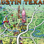 Austin Texas Fun Map Art Print