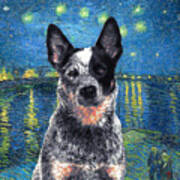 Australian Cattle Dog Blue Heeler Art Van Gogh Starry Night Over The Rhone Art Print