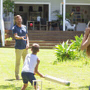 Australian Family Playing Cricket Art Print