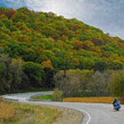 Autumn Motorcycle Rider / Blue Art Print