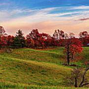 Autumn Red Trees And Red Barn Panorama Art Print