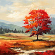 Autumn's Tranquility  - Red Maple Paintings Art Print