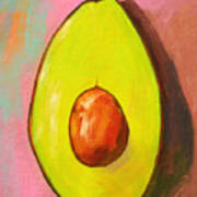 Avocado Half With Seed Kitchen Decor In Pink Art Print