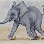 Baby Elephant Run Art Print