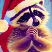 Baby Raccoon Christmas Art Print