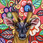Barking Deer Floral Art Print
