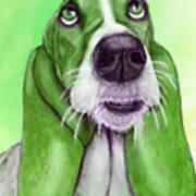 Basset Hound Goes Green Art Print