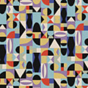 Bauhaus Geometric Harlequin Pattern In Blue Art Print
