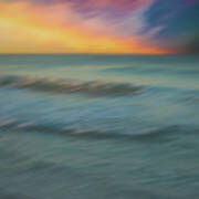 Beach Sunset Waves Watercolor Art Print