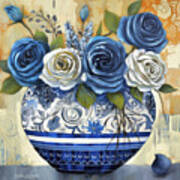 Beautiful Blue And White Roses Art Print