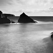 Bedruthan Steps Beach Cornwall Black And White Art Print