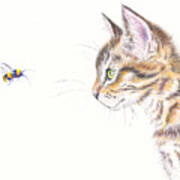 Cat And Bee Sociably Distant Art Print