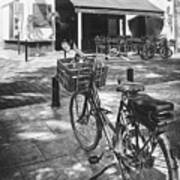 Bicycle And Bistro Bordeaux France Black And White Art Print