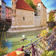 Bicycle By The Canal Annecy France Art Print