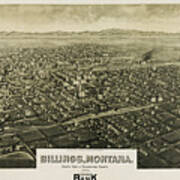 Billings Montana Antique Map Birds Eye View 1904 Art Print