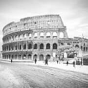 Black And White Colosseum In Rome Covered In Rare Snowfall Art Print