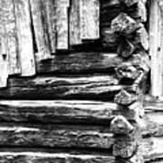 Black And White Log Cabin Art Print