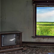 Black And White Tv, Color Window - View Of Nd Prairie From Within Living Room Of Abandoned Farm Home Art Print