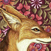 Black Backed Jackal Floral Art Print