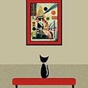 Black Cat Admires Kandinsky Painting Art Print