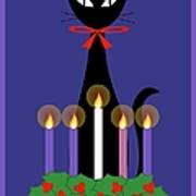 Black Cat With Christmas Advent Wreath Art Print