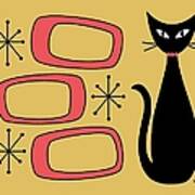 Black Cat With Mod Oblongs Yellow Art Print