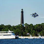 Blue Angels Over Pensacola Lighthouse And Ferry Art Print