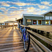 Blue Bicycles On The Jekyll Island Boardwalk Pier Art Print