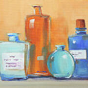 Blue Bottles Art Print